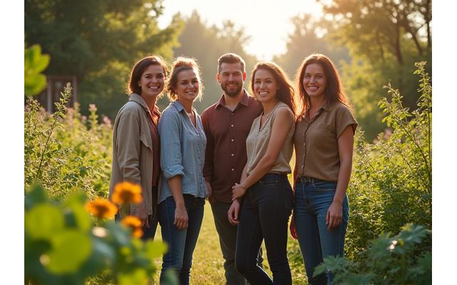 Xelmoridantura team in a lush, sustainable garden