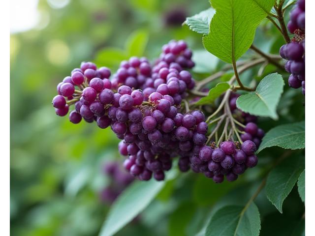 Fruiting beautyberry shrub, showcasing a native shrub for wildlife habitat.