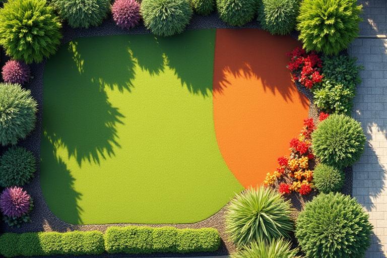 Overhead view of a garden divided into different irrigation zones